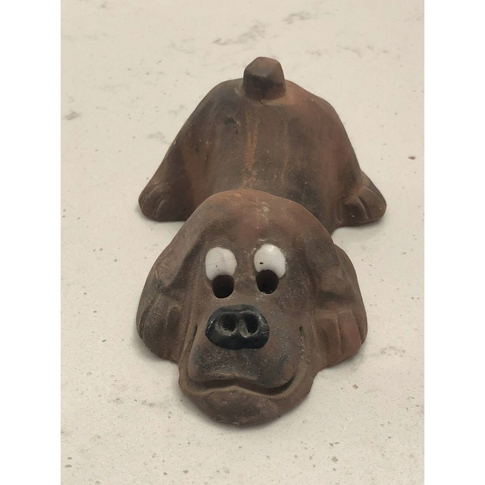 Vintage Signed Terracotta Clay‎ Bloodhound Dog Figurine Primitive Rustic Brown